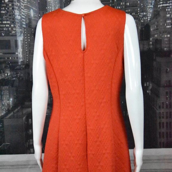 New York & Company Orange Embossed Fabric Fit and Flare Sleeveless Dress - Picture 6 of 9